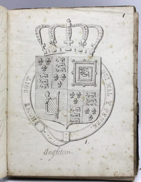 Recueil de 92 blasons dessinés à la plume, dont 9 coloriés. . [ARMORIAL MANUSCRIT].