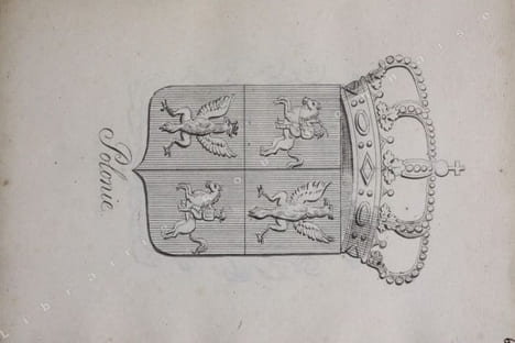 Recueil de 92 blasons dessinés à la plume, dont 9 coloriés. . [ARMORIAL MANUSCRIT].