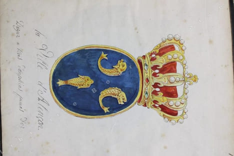 Recueil de 92 blasons dessinés à la plume, dont 9 coloriés. . [ARMORIAL MANUSCRIT].