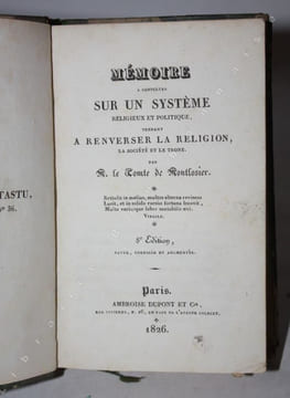 Mémoire à consulter sur un système religieux et politique, tendant à renverser la Religion, la Société et le Trône.. MONTLOSIER (Comte de).