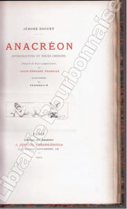 Anacréon. (Introduction et Pièces choisies). Illustré de huit compositions de Louis-Edouard Fournier. Eaux-fortes de Pennequin.