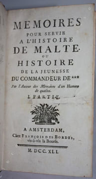 Mémoires pour servir à l'histoire de Malte. Ou histoire de la jeunesse du Commandeur de ***. . PREVOST (Abbé Antoine François).