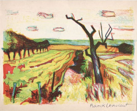 Franck Innocent : carte de voeux autographe signée et lithographie. Innocent, Franck