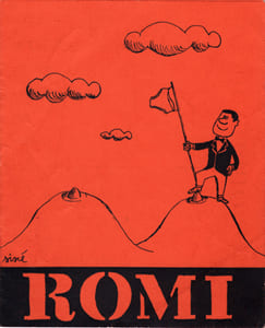Carton d'invitation à la signature de "La Conquête du nu" par Romi à la galerie R.G. le 14 mai 1957 - illustré par Siné