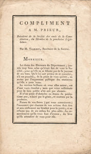 Compliment à M. Prieur, président de la Société des amis de la Constitution, élu membre de la prochaine législature, par M. Viardot, secrétaire de la Société.