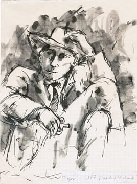 Dessin original à l'encre et au lavis d'encre annoté par Jean-Michel Folon, 1967. Topor, Roland