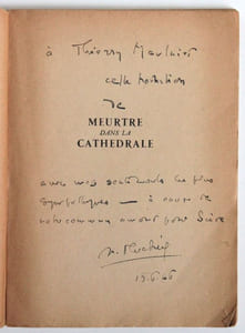 Meutre dans la cathédrale, traduit de l'anglais et présenté par Henri Fluchère [envoi autographe signé de Henri Fluchère à Thierry Maulnier]