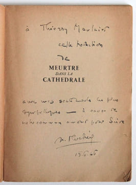Meutre dans la cathédrale, traduit de l'anglais et présenté par Henri Fluchère [envoi autographe signé de Henri Fluchère à Thierry Maulnier]. Eliot, ...