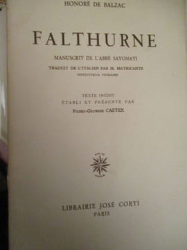 falthurne manuscrit de l abbé savonati traduit de l italien par m. matricante instituteur primaire. balzac ( honoré de ) 