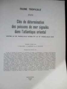 clés de détermination des poissons de mer signalés dans l'atlantique oriental entre le 20eme parallele Nord et le 15eme parallele Sud