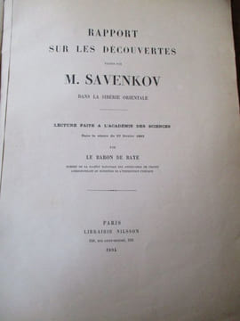 Rapport sur les découvertes faite par M. Savenkov dans la Sibérie Orientale lecture faite à l académie des sciences dans la séance du 27 février 1893. ...