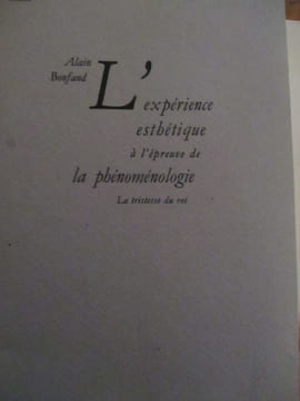 L expérience esthétique à l épreuve de la phénoménologie la tristesse du roi. Bonfand (Alain)