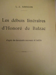 les débuts littéraires d honoré de balzac d apres des documents nouveaux et inédits