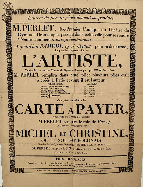 (THÉÂTRE D'ORLÉANS). Samedi 19 avril 1823. . (AFFICHE) -– 