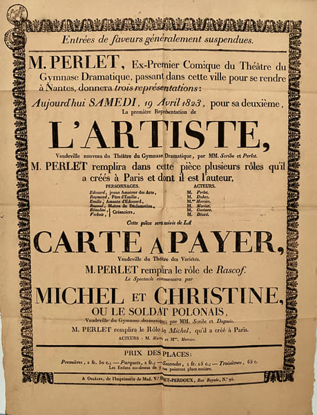 (TH&Eacute;&Acirc;TRE D'ORL&Eacute;ANS). Samedi 19 avril 1823. . (AFFICHE) -– 