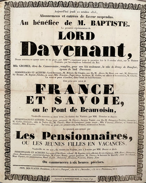 [TH&Eacute;&Acirc;TRE D'ORL&Eacute;ANS]. Jeudi 22 octobre 1825. Au b&eacute;n&eacute;fice de M. Baptiste.. (AFFICHE) –