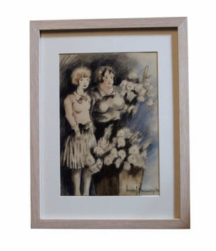Dessin original aquarelle et gouache Deux jeunes filles
mode rétro. Marcel PRUNIER