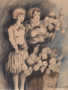 Dessin original aquarelle et gouache Deux jeunes filles
mode rétro. Marcel PRUNIER