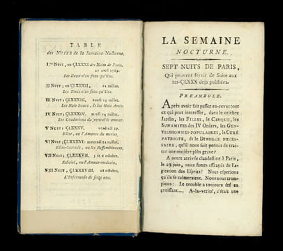 La semaine nocturne : Sept nuits de Paris ; qui peuvent servir de Suite aux III-CLXXX déjà publiées. Ouvrage servant à l'Histoire du Jardin du ...