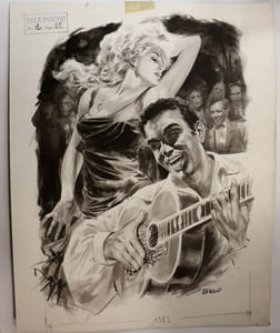 Dessin original Lavis encre de chine Roman-Photo Télé Poche
