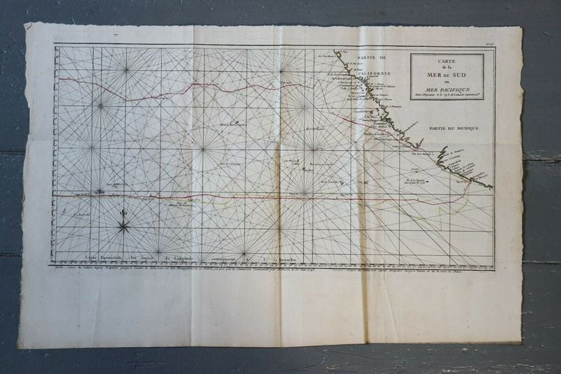 1750 Antique Map Carte g&eacute;ographique Mer Sud Pacifique Anson Superbe California. 