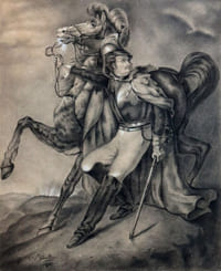 Superbe fusain dessin original  cuirassier Géricault