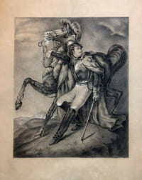 Superbe fusain dessin original  cuirassier Géricault
