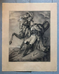 Superbe fusain dessin original  cuirassier Géricault