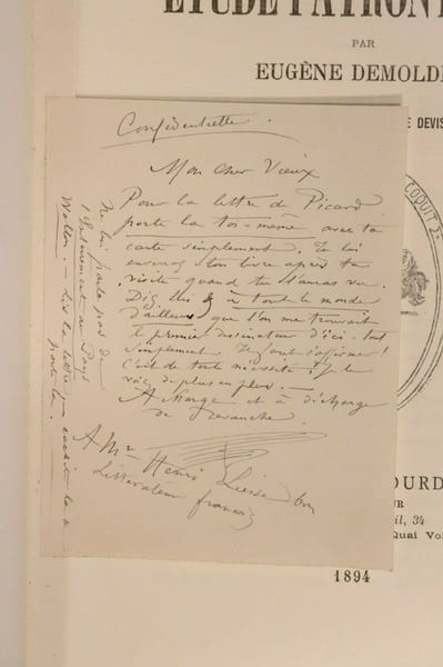 Etude Patronymique par Eug&egrave;ne Demolder, avec quelques reproductions brutales de devises in&eacute;dites du temps.
 + Billet autographe . Eug&egrave;ne Demolder. ...