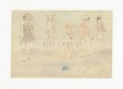 Dessin original encre brune lavis d'aquarelle
"Six femmes légèrement vêtues" (sans doute des femmes prostituées faisant le trottoir). Jules Pascin