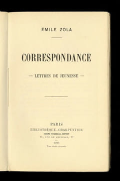 CORRESPONDANCE. Lettres de jeunesse. Eo.  Emile Zola