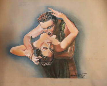 Original drawing vintage Dessin signé daté couple romantique curiosa eros