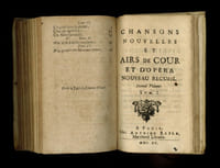 Chansons nouvelles et airs de cour. Nouveau recueil.

Tome I. Troisième édition.

Sur l'imprimé, A Paris, 1691 [i.e. Hollande]

48 pages

Suivi de :

Chansons nouvelles et airs de cour. Nouveau recueil.

Tome II. Seconde édition.

A Paris, chez Antoine Raflé, 1690 [i.e. Hollande]

48 pages

Suivi de :

Chansons nouvelles et airs de cour. Nouveau recueil.

Tome III.

Sur l'imprimé, A Paris, 1691 [i.e. Hollande]

48 pages

Suivi de :

Chansons nouvelles et airs de cour. Nouveau recueil.

Tome IV. Troisième édition.

Sur l'imprimé, A Paris, 1691 [i.e. Hollande]

48 pages

Suivi de :

Chansons nouvelles et airs de cour et d'opéra. Nouveau recueil.

Tome V. Seconde édition.

A Paris, chez Antoine Raflé, 1690 [i.e. Hollande]

48 pages

Suivi de :

Chansons nouvelles et airs de cour et d'opéra. Nouveau recueil.

Tome VI. Troisième édition.

Sur l'imprimé, A Paris, 1691 [i.e. Hollande]

29 pages et 20 pages non chiffrées (table pour les tomes I à VI)

Suivi de :

Chansons nouvelles et airs de cour et d'opéra. Nouveau recueil.

Second volume. Tom. I.

A Paris, chez Antoine Raflé, 1690 [i.e. Hollande]

48 pages

7 tomes reliés en 1 volume in-16 (13 x 8 cm | Hauteur des marges : 122 mm)