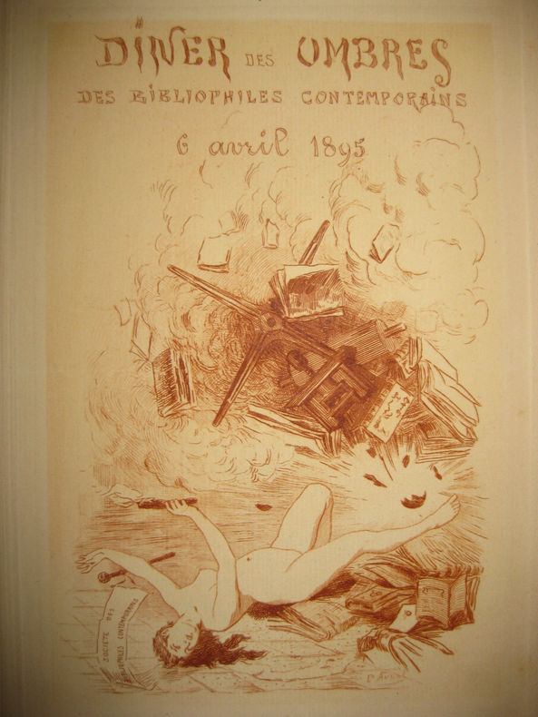 menu illustré pour les Bibliophiles contemporains 
Dîner des Ombres. Superbe eau-forte par Paul Avril (signée dans la planche)