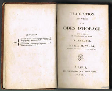 TRADUCTION EN VERS DES ODES D'HORACE AVEC LE TEXTE, DES SOMMAIRES, ET DES NOTES, DÉDIÉE AU ROI, PAR E.A. DE WAILLY.