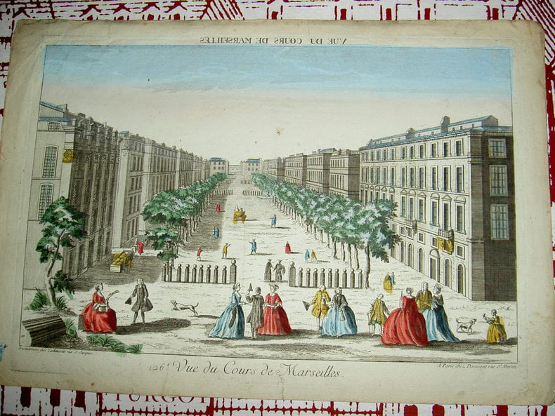 Vue du Cours de Marseille. Vue d'Optique du dix-huiti&egrave;me si&egrave;cle