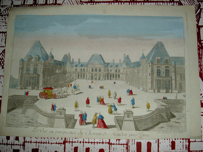 Vue en perspective du ch&acirc;teau de Meudon pr&egrave;s Paris. Vue d'Optique du dix-huiti&egrave;me si&egrave;cle