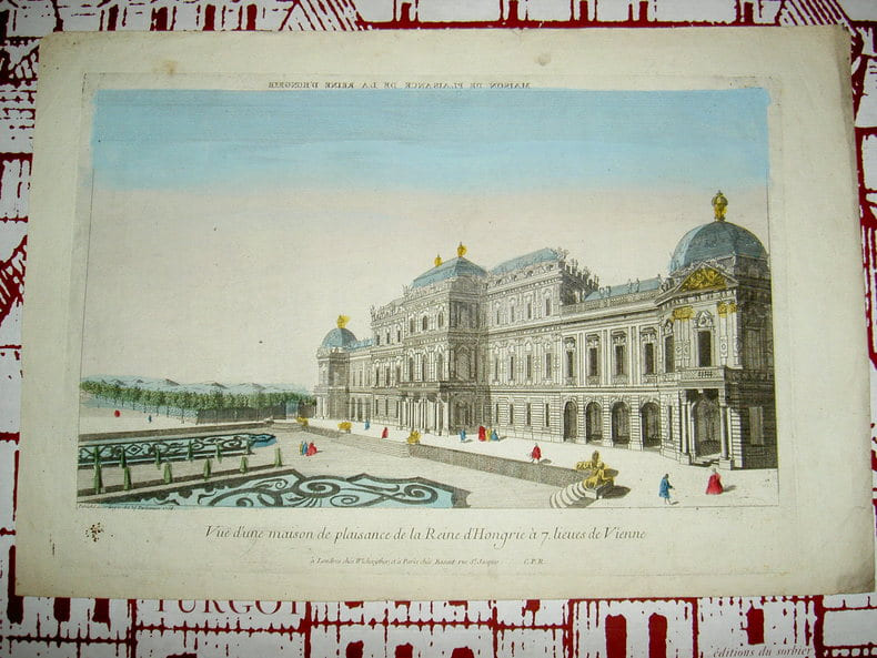 Vue d'une maison de Plaisance de la reine d'Hongrie &agrave; 7. lieues de Vienne. Vue d'Optique du dix-huiti&egrave;me si&egrave;cle