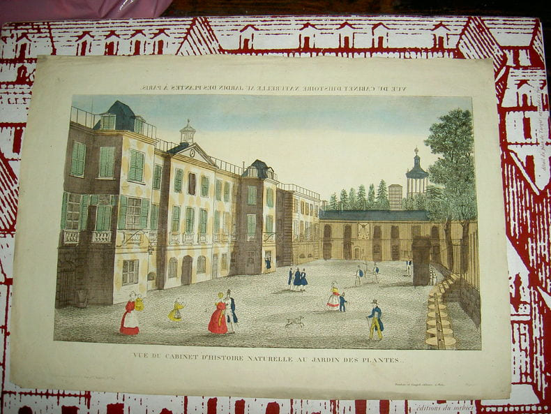 Vue du cabinet d'histoire naturelle au jardin des Plantes.. Vue d'Optique du dix-huiti&egrave;me si&egrave;cle