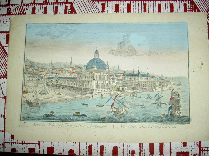 Vue du Palais du Roi du Portugal &agrave; Lisbonne. Vue d'Optique du dix-huiti&egrave;me si&egrave;cle