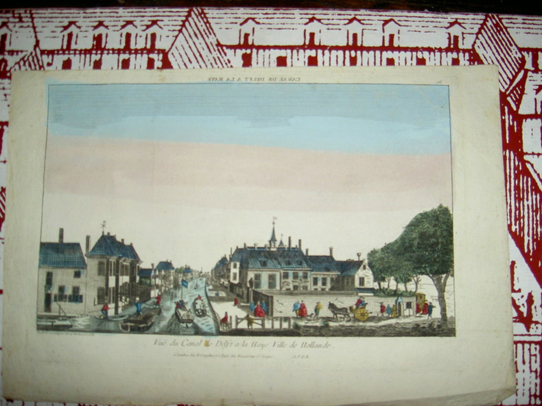 Vue du canal de Delft à La Haye, villes de Hollande.. Vue d'Optique du dix-huitième siècle