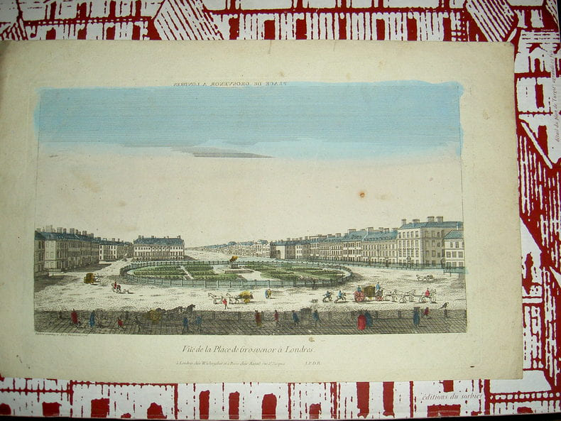 Vue de la Place de Grosvenor &agrave; Londres. Vue d'Optique du dix-huiti&egrave;me si&egrave;cle