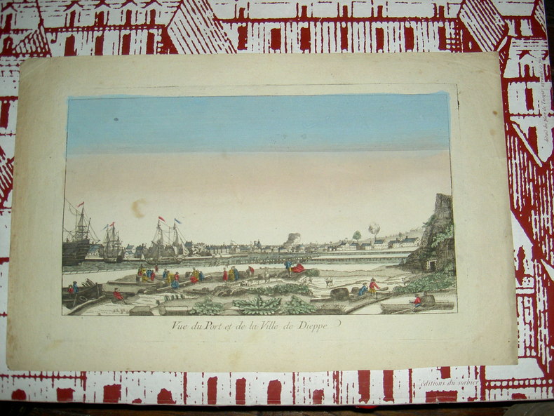 Vue du port et de la ville de Dieppe.. Vue d'Optique du dix-huitième siècle