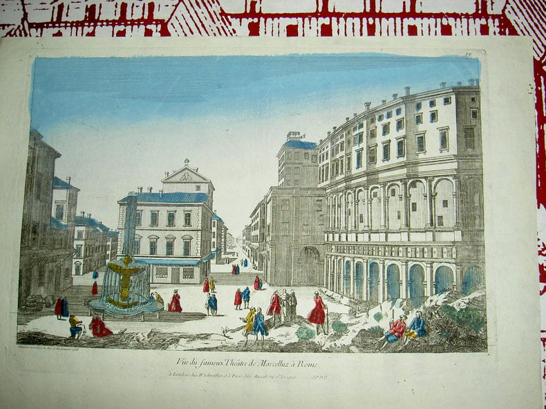 Vue du fameux th&eacute;&acirc;tre de Marcelluz &agrave; Rome.. Vue d'Optique du dix-huiti&egrave;me si&egrave;cle