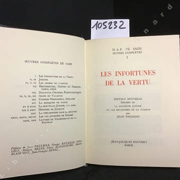 Oeuvres complètes de Sade. 35 volumes incluant 4 volumes des oeuvres théâtrales : I. Les infortunes de la vertu - II, III. Justine - IV, V, VI. Les ...