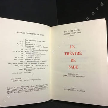 Oeuvres complètes de Sade. 35 volumes incluant 4 volumes des oeuvres théâtrales : I. Les infortunes de la vertu - II, III. Justine - IV, V, VI. Les ...