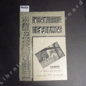 L'Eclaireur de France N° 12 : Camps. Ce numéro te parle des Camps - De mon perchoir (La PIE) - Pour faire un chic camp... - Les huttes bachées (Grizzly Solitaire, Chef scout tchèque) - La salle à manger (BAGHEERA, illustrations de RIC) - Si nous parlions un peu cuisine - Chronique de Lèche-Gamelle - Le Brevet d'Hygiéniste (suite) (Loup Rouge) - ...
