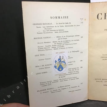 Revue Critique Le secret de Sade (I) ( Georges Bataille ) - Balzac et ses personnages vaincus par le temps ( Maurice Nadeau ) - Action, littérature ...