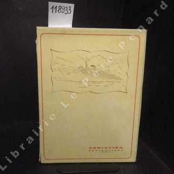 Ensemble de huit menus de la Compagnie maritime ADRIATICA NAVIGAZIONE (Venezia) avec premier plat décoré d'une reproduction de tableau italien. Texte ...