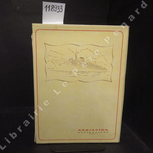 Ensemble de huit menus de la Compagnie maritime ADRIATICA NAVIGAZIONE (Venezia) avec premier plat décoré d'une reproduction de tableau italien. Texte du menu en italien et en français en miroir